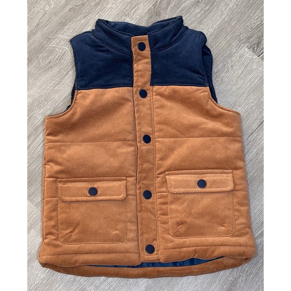 Tommy Bahama Boys Puffer Vest Corduroy 4T Toddler Button Up Vest Tan Navy